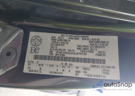 2016 Ford Escape Se из США, поврежденный, VIN 1FMCU0GX2GUA79139